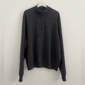 Bloomingdales Sweater Men's XXL Gray 100% Merino Wool 1/4 Zip academia grandpa